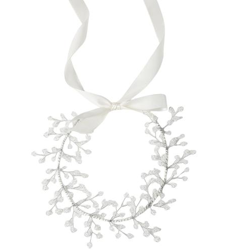 bandeau, fer, avec fil en laiton & cristal, fait à la main, bijoux de mode & pour femme, blanc, 400x50mm, Vendu par PC