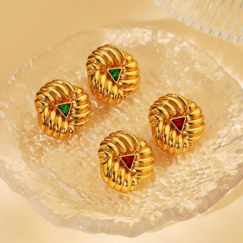 Boucle d'oreille de gaujon en acier inoxydable, Acier inoxydable 304, avec cristal, Plaqué or 18K, bijoux de mode & pour femme, plus de couleurs à choisir, Vendu par paire