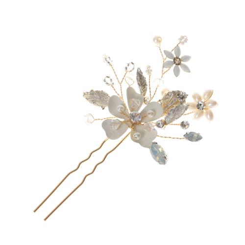 Hair Stick, Tibetan Style, with Crystal & Plastic Pearl & Acrylic, handmade, fashion jewelry & for woman, more colors for choice, 105x75mm, Sold By PC