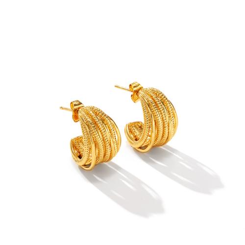 Boucle d'oreille de gaujon en acier inoxydable, Acier inoxydable 304, Plaqué or 18K, bijoux de mode & pour femme, Vendu par paire