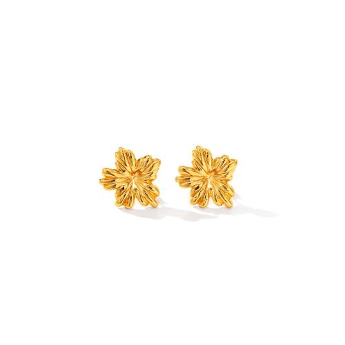 Stainless Steel Stud Earrings, 304 Stainless Steel, Flower, 18K gold plated, fashion jewelry & for woman, Sold By Pair