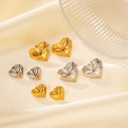 Stainless Steel Stud Earrings, 304 Stainless Steel, Heart, plated, fashion jewelry & different size for choice & for woman, more colors for choice, Sold By Pair