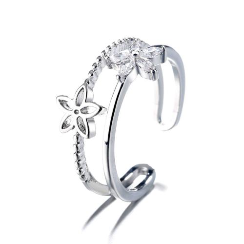 Cubic Zirconia Micro Pave Brass Ring, petals, plated, micro pave cubic zirconia & for woman, platinum color, Sold By PC