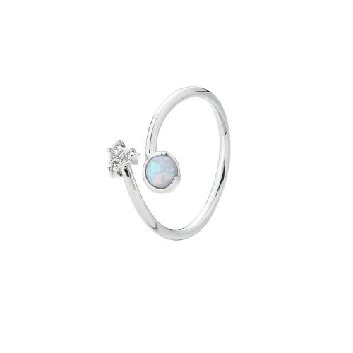 Cubic Zirconia Micro Pave Brass Ring, with Opal, plated, micro pave cubic zirconia & for woman, platinum color, Sold By PC