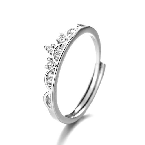 Cubic Zirconia Micro Pave Brass Ring, Crown, plated, micro pave cubic zirconia & for woman, platinum color, Sold By PC