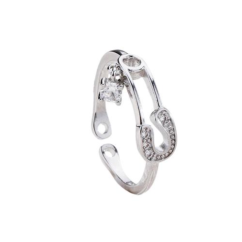 Cúbicos Circonia Micro Pave anillo de latón, metal, chapado, micro arcilla de zirconia cúbica & para mujer, color de platina, Vendido por UD