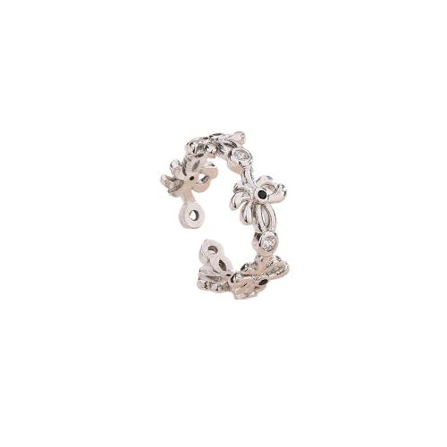 Cubic Zirconia Micro Pave Brass Ring, petals, plated, micro pave cubic zirconia & for woman, platinum color, Sold By PC