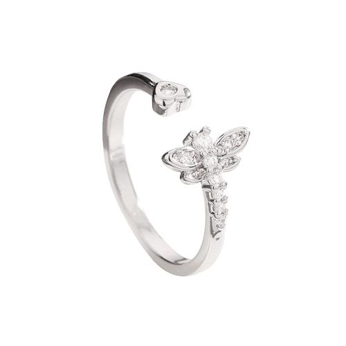 Cubic Zirconia Micro Pave Brass Ring, Dragonfly, plated, micro pave cubic zirconia & for woman, platinum color, Sold By PC