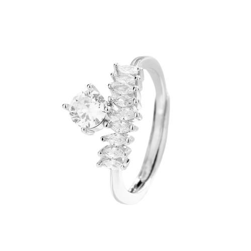 Cubic Zirconia Micro Pave Brass Ring, plated, micro pave cubic zirconia & for woman, platinum color, Sold By PC