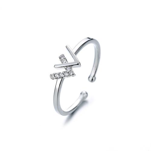 Cubique anneau en laiton Circonia Micro Pave, Placage, pavé de micro zircon & pour femme, couleur platine, Vendu par PC