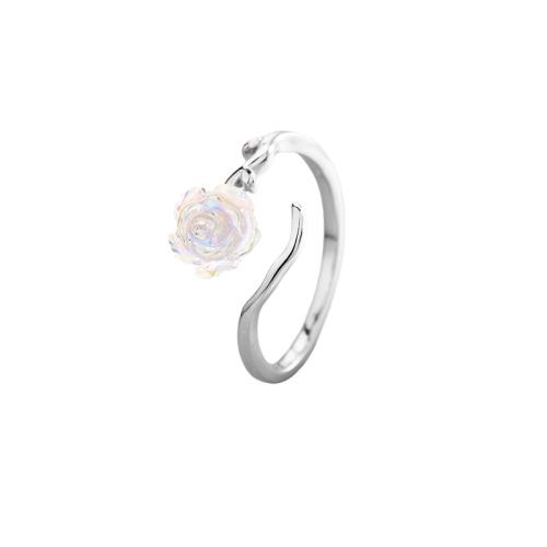 Brass Finger Ring, with Resin, Rose, plated, for woman, platinum color, Sold By PC