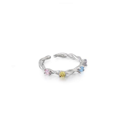 Cúbicos Circonia Micro Pave anillo de latón, metal, chapado, micro arcilla de zirconia cúbica & para mujer, color de platina, Vendido por UD