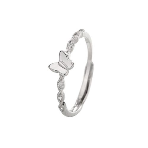 Cubic Zirconia Micro Pave Brass Ring, Butterfly, plated, micro pave cubic zirconia & for woman, platinum color, Sold By PC