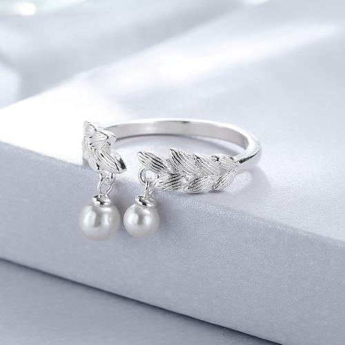 Brass Finger Ring, with Shell Pearl, plated, for woman, platinum color, Sold By PC