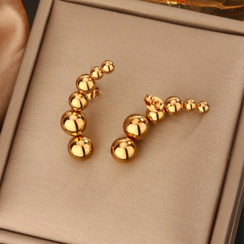 Stainless Steel Stud Earrings, 304 Stainless Steel, plated, different size for choice & for woman, golden, Sold By Pair