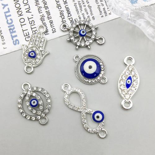 Evil Eye Connector, Tibetan Style, plated, DIY & evil eye pattern & different styles for choice & micro pave cubic zirconia & 1/1 loop, more colors for choice, 100PCs/Bag, Sold By Bag