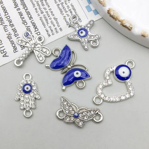 Evil Eye Connector, Tibetan Style, plated, DIY & evil eye pattern & different styles for choice & enamel & with rhinestone & 1/1 loop, more colors for choice, 100PCs/Bag, Sold By Bag