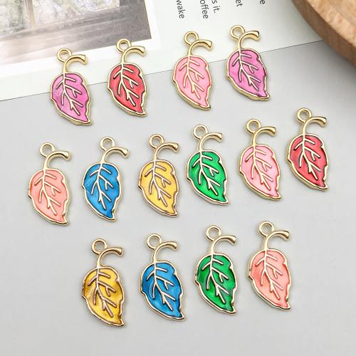 Tibetan Style Enamel Pendants, Leaf, gold color plated, DIY, more colors for choice, 12x20mm, 100PCs/Bag, Sold By Bag