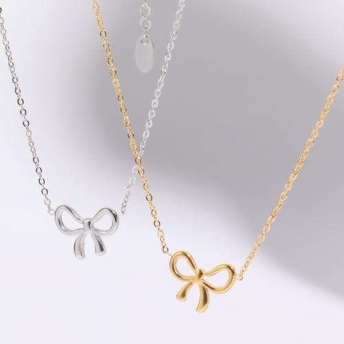 Titanium Steel Necklace, Bowknot, Vacuum Ion Plating, for woman, more colors for choice, Length:41-50 cm, Sold By PC