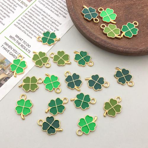 Tibetan Style Enamel Pendants, Four Leaf Clover, gold color plated, DIY, more colors for choice, 11x18mm, 100PCs/Bag, Sold By Bag