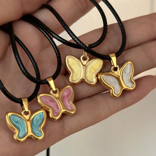 Titanium Steel Necklace, Butterfly, Vacuum Ion Plating, for woman & enamel, more colors for choice, Sold By PC