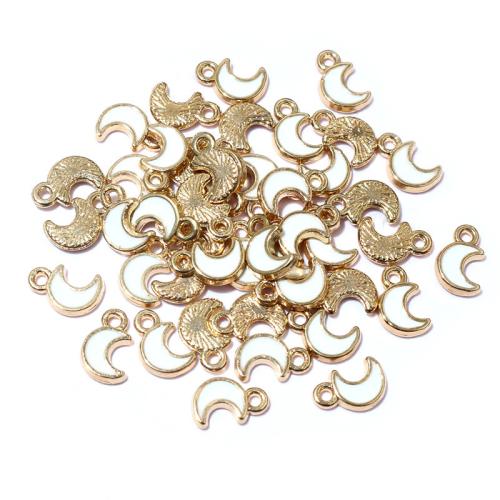 Colgantes de esmalte de la aleación del cinc, aleación de zinc, Luna, chapado en color dorado, Bricolaje, Blanco, libre de níquel, plomo & cadmio, 8x5mm, aproximado 100PCs/Bolsa, Vendido por Bolsa