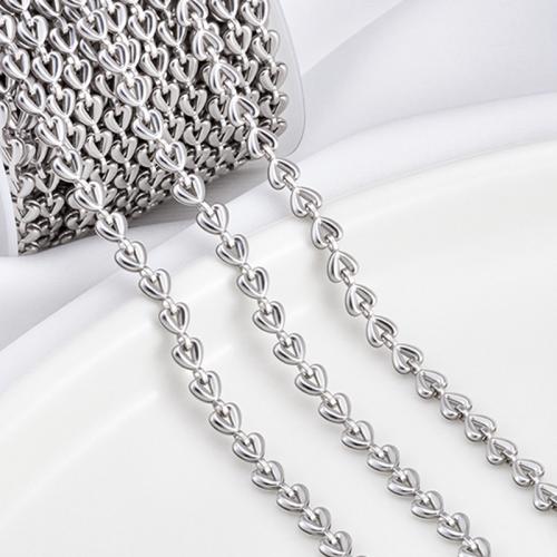 Stainless Steel Jewelry Chain, 304 Stainless Steel, Heart, silver color plated, DIY, 4mm, Length:1 m