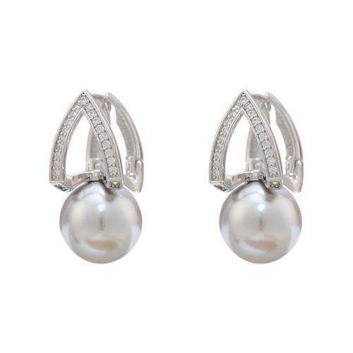 Boucles d'oreilles en laiton zircon cubique pavent, avec Plastique ABS perle, Placage, bijoux de mode & pavé de micro zircon, plus de couleurs à choisir, protéger l'environnement, sans nickel, plomb et cadmium, Vendu par paire