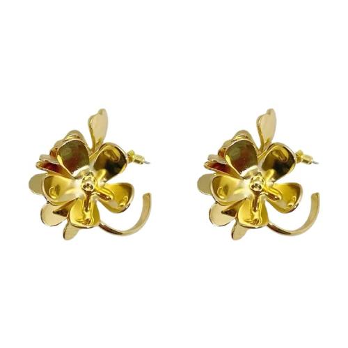 Pendientes de Perno en Latón, metal, Flor, chapado en color dorado, Joyería, dorado, libre de níquel, plomo & cadmio, 32.60x27.20mm, Vendido por Par