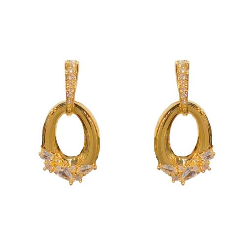 Brass Drop Earring, gold color plated, fashion jewelry & with rhinestone, golden, nickel, lead & cadmium free, 14.10x28.30mm, Sold By Pair