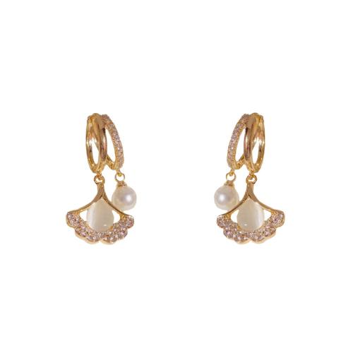 Boucles d'oreilles en laiton zircon cubique pavent, avec Oeil de chat, Placage de couleur d'or, bijoux de mode & pavé de micro zircon, doré, protéger l'environnement, sans nickel, plomb et cadmium, 15x31mm, Vendu par paire