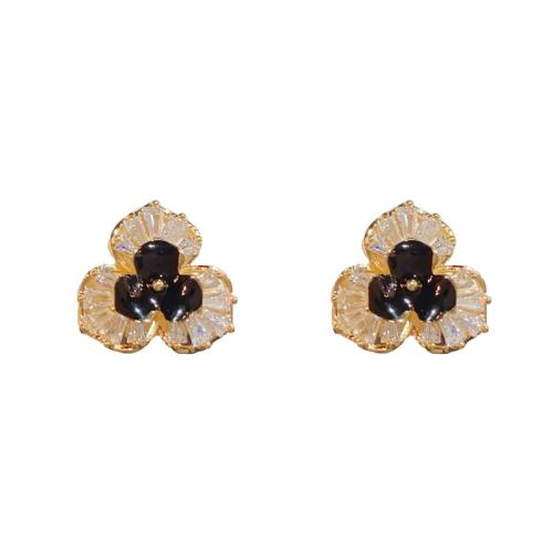 Brass Stud Earring, gold color plated, fashion jewelry & enamel & with rhinestone, more colors for choice, nickel, lead & cadmium free, 15.30x15mm, Sold By Pair