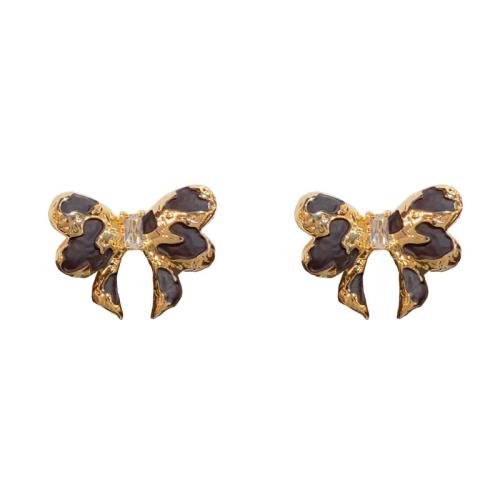 Brass Stud Earring, Bowknot, plated, fashion jewelry & enamel & with rhinestone, more colors for choice, nickel, lead & cadmium free, 19x15.10mm, Sold By Pair