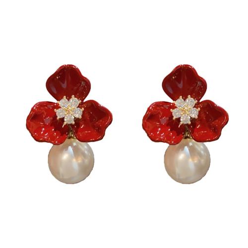 Boucles d'oreilles pendantes en laiton, avec Plastique ABS perle, Placage de couleur d'or, bijoux de mode & émail & avec strass, doré, protéger l'environnement, sans nickel, plomb et cadmium, 24.10x36.50mm, Vendu par paire