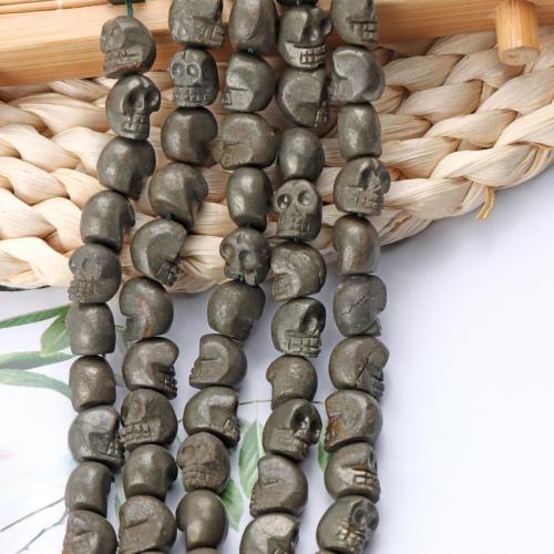 Natural Golden Pyrite Beads, Skull, DIY, brown, 8x10mm, Approx 18PCs/Strand, Sold By Strand