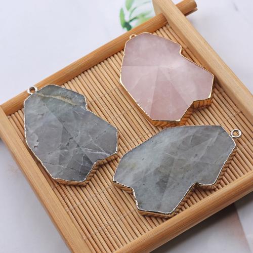 Gemstone Pendants Jewelry, Natural Stone, with Brass, DIY & different materials for choice, more colors for choice, 37x25mm, Sold By PC