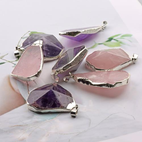 Gemstone Pendants Jewelry, Natural Stone, with Iron, DIY & different materials for choice, more colors for choice, 35x42mm, Sold By PC