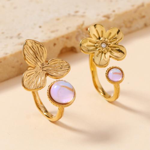 Stainless Steel Finger Ring, 304 Stainless Steel, with Opal, Flower, plated, fashion jewelry & different styles for choice & for woman, golden, Sold By PC