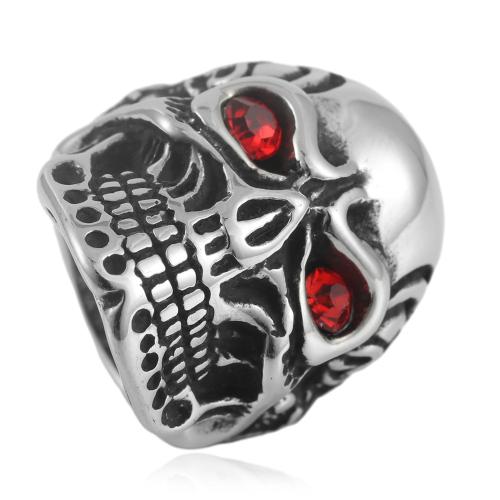 Cubic Zirconia Stainless Steel Finger Ring, 304 Stainless Steel, with Cubic Zirconia, Skull, polished, fashion jewelry & different size for choice & for man, more colors for choice, wide:32mm, Sold By PC