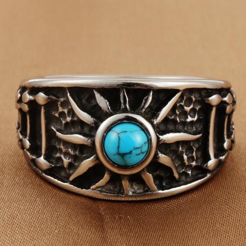 Bague en acier inoxydable, Acier inoxydable 316, avec turquoise synthétique, poli, différents matériaux pour le choix & normes différentes pour le choix & pour homme, plus de couleurs à choisir, Vendu par PC