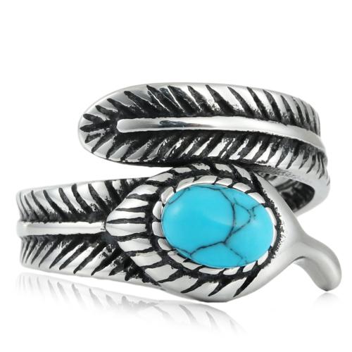 Bague en acier inoxydable, Acier inoxydable 316, avec turquoise synthétique, forme de plume, poli, différents matériaux pour le choix & normes différentes pour le choix & pour homme, couleur originale, Vendu par PC