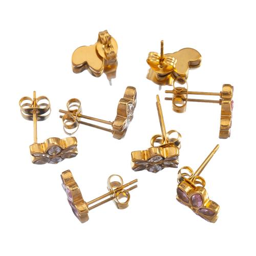 Stainless Steel Stud Earrings, 304 Stainless Steel, gold color plated, fashion jewelry & for woman & with rhinestone, more colors for choice, Sold By Pair