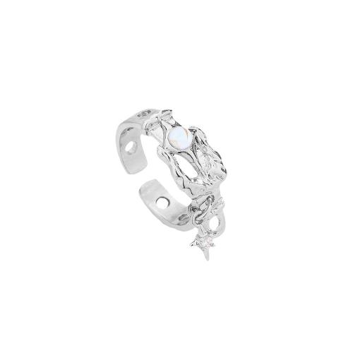 Cubic Zirconia Micro Pave Brass Ring, with Moonstone, plated, micro pave cubic zirconia & for woman, platinum color, Sold By PC