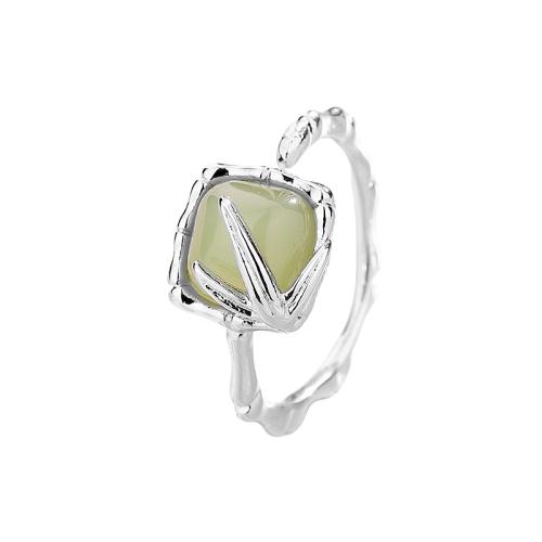 Brass Finger Ring, plated, Imitation Hetian Jade & for woman, platinum color, Sold By PC