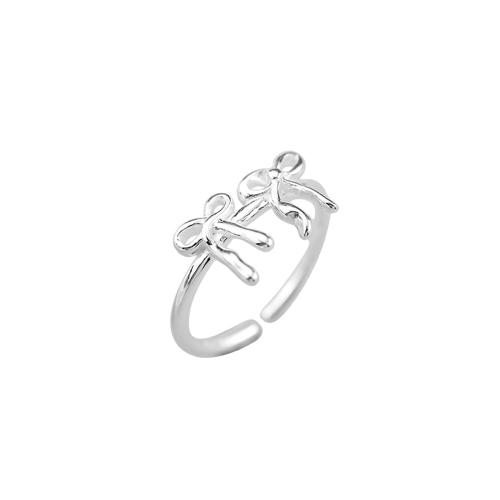 Brass Finger Ring, Bowknot, plated, for woman, platinum color, Sold By PC