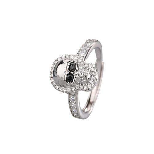 Cúbicos Circonia Micro Pave anillo de latón, metal, Calavera, chapado, micro arcilla de zirconia cúbica & para mujer, color de platina, Vendido por UD