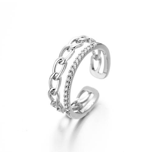 Cúbicos Circonia Micro Pave anillo de latón, metal, chapado, micro arcilla de zirconia cúbica & para mujer, color de platina, Vendido por UD