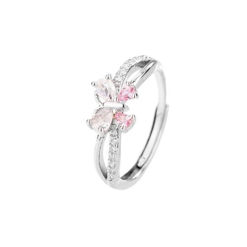 Cubic Zirconia Micro Pave Brass Ring, Butterfly, plated, micro pave cubic zirconia & for woman, platinum color, Sold By PC