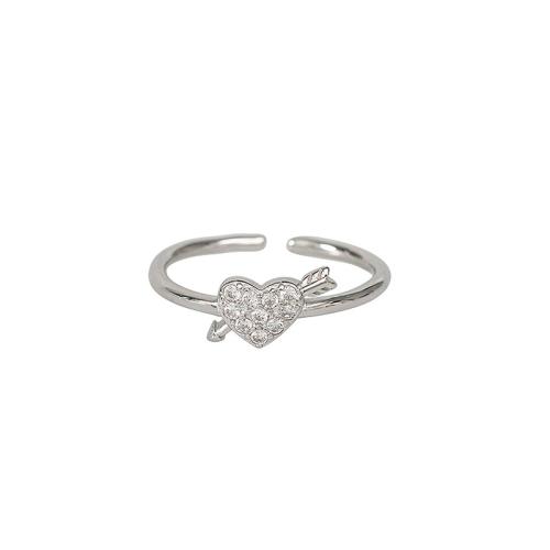 Cubic Zirconia Micro Pave Brass Ring, Heart, plated, micro pave cubic zirconia & for woman, platinum color, Sold By PC