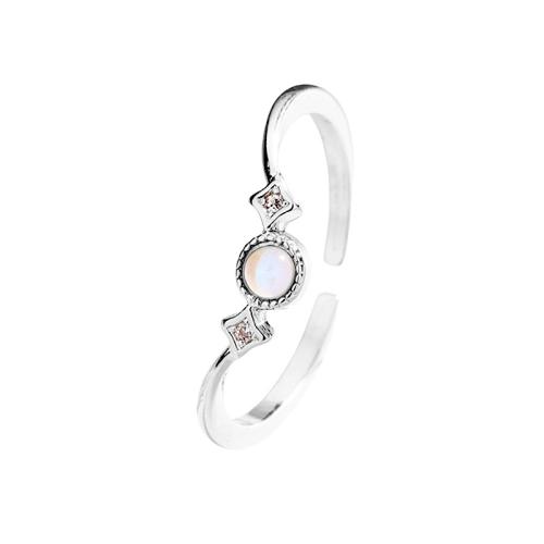 Cubic Zirconia Micro Pave Brass Ring, with Moonstone, plated, micro pave cubic zirconia & for woman, platinum color, Sold By PC